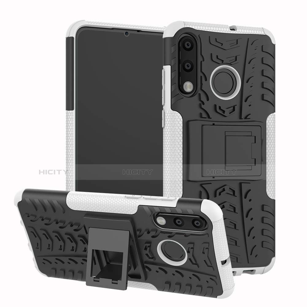 Custodia Silicone e Plastica Opaca Cover con Supporto A04 per Huawei P30 Lite Bianco