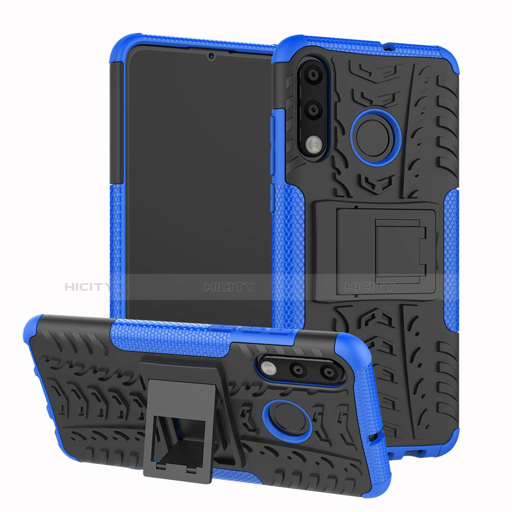 Custodia Silicone e Plastica Opaca Cover con Supporto A04 per Huawei P30 Lite Blu