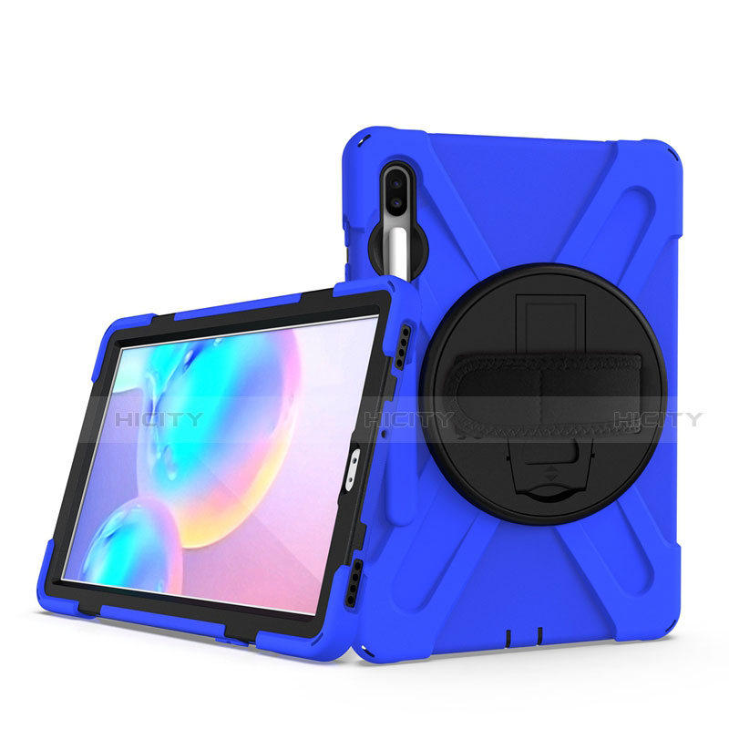 Custodia Silicone e Plastica Opaca Cover con Supporto A04 per Samsung Galaxy Tab S6 10.5 SM-T860 Blu