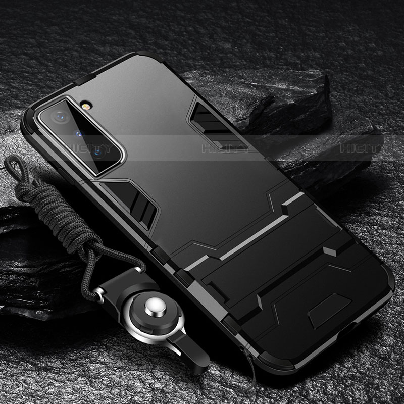 Custodia Silicone e Plastica Opaca Cover con Supporto A05 per Samsung Galaxy S21 5G Nero