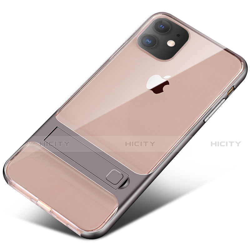 Custodia Silicone e Plastica Opaca Cover con Supporto A06 per Apple iPhone 11 Grigio