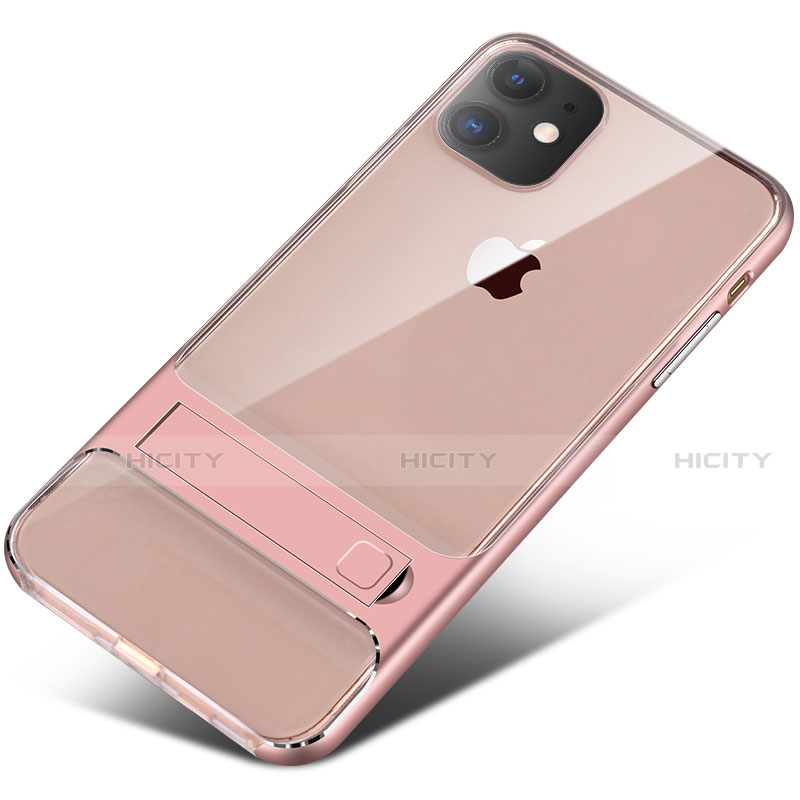 Custodia Silicone e Plastica Opaca Cover con Supporto A06 per Apple iPhone 11 Oro Rosa