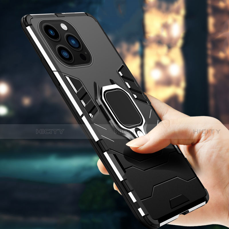 Custodia Silicone e Plastica Opaca Cover con Supporto A06 per Apple iPhone 13 Pro