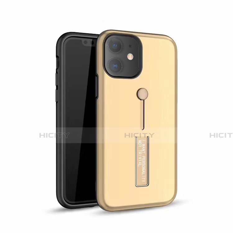 Custodia Silicone e Plastica Opaca Cover con Supporto A07 per Apple iPhone 11 Oro