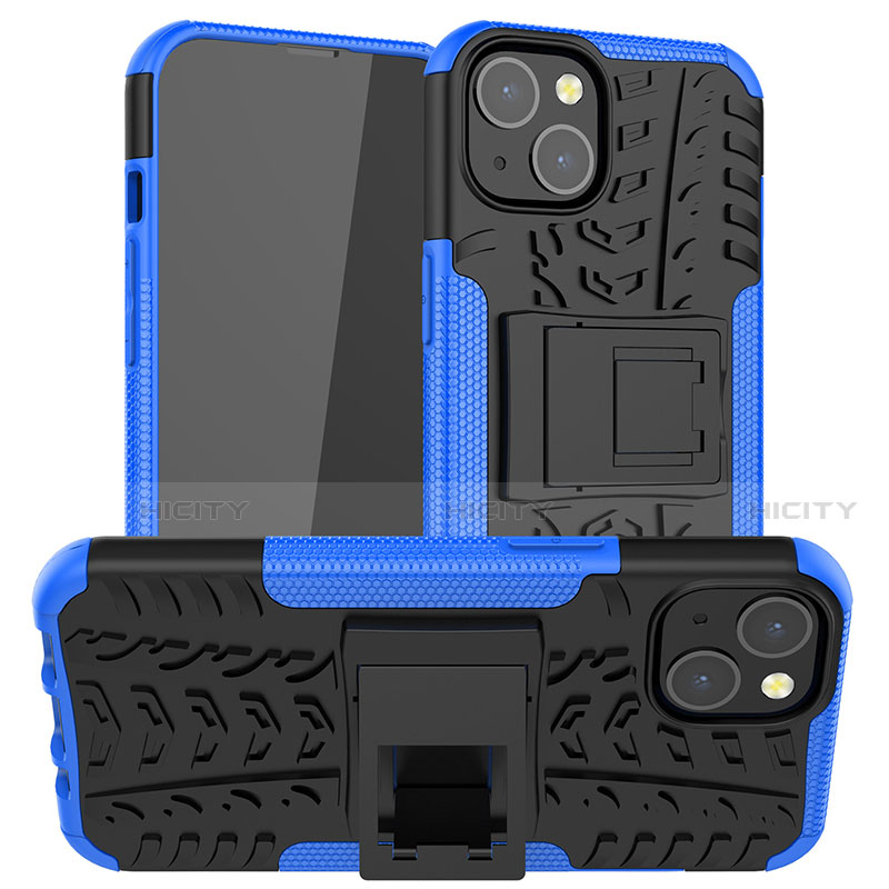 Custodia Silicone e Plastica Opaca Cover con Supporto A07 per Apple iPhone 13 Blu
