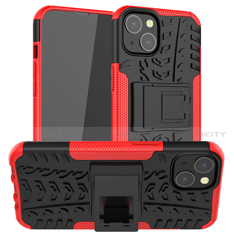 Custodia Silicone e Plastica Opaca Cover con Supporto A07 per Apple iPhone 13 Mini Rosso