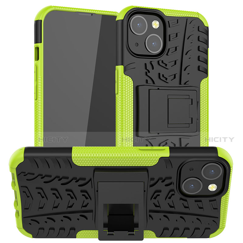 Custodia Silicone e Plastica Opaca Cover con Supporto A07 per Apple iPhone 13 Mini Verde