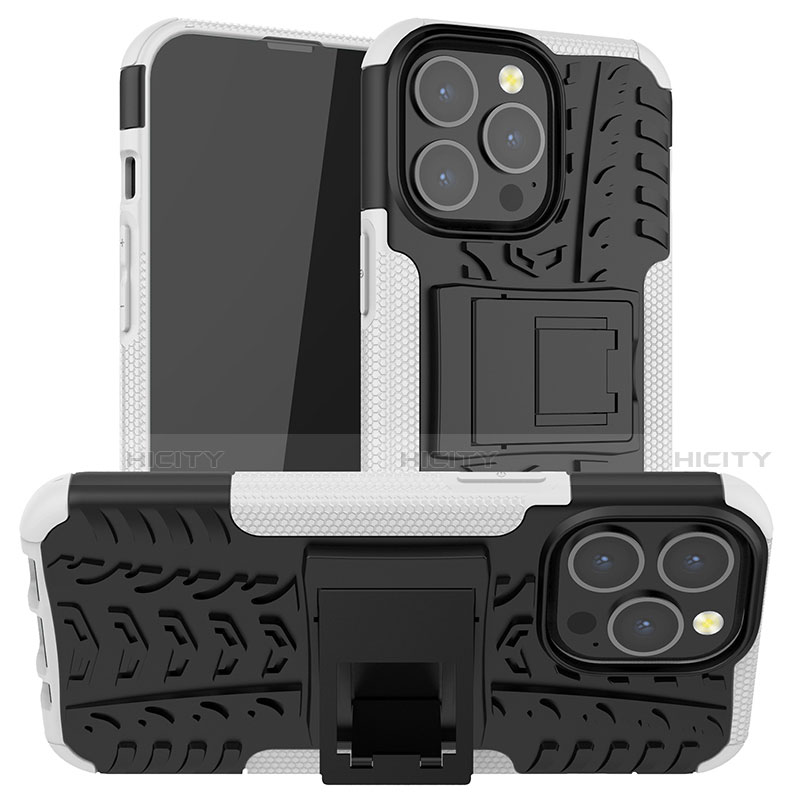 Custodia Silicone e Plastica Opaca Cover con Supporto A07 per Apple iPhone 13 Pro Bianco