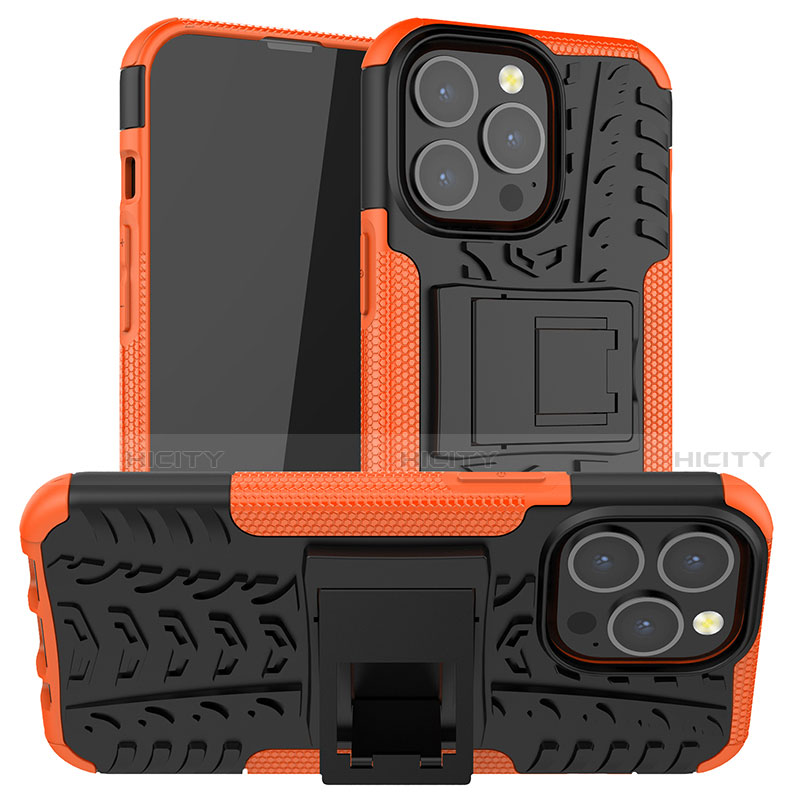 Custodia Silicone e Plastica Opaca Cover con Supporto A07 per Apple iPhone 13 Pro Max Arancione
