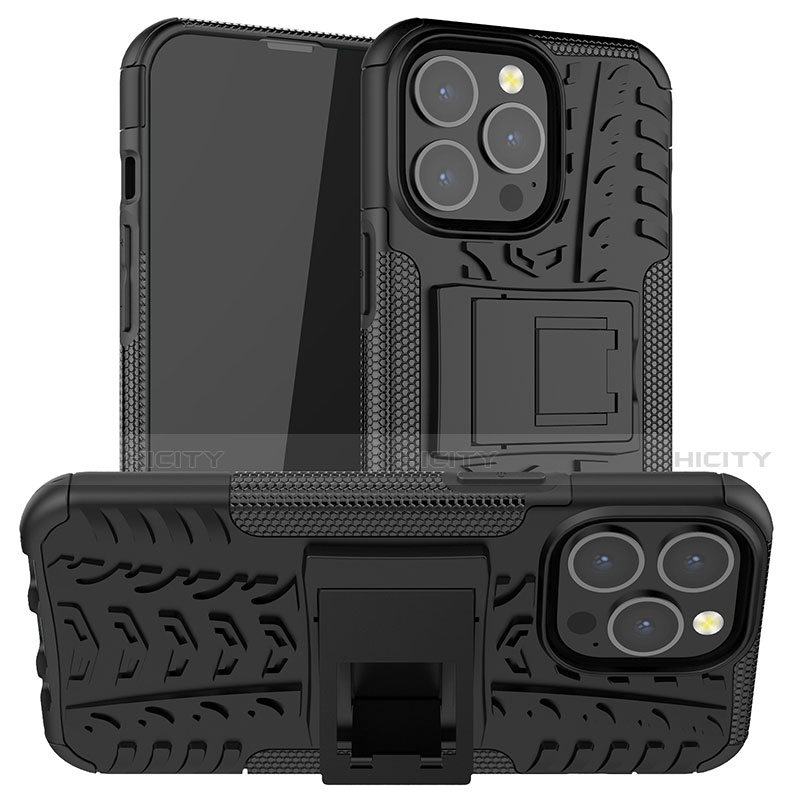 Custodia Silicone e Plastica Opaca Cover con Supporto A07 per Apple iPhone 13 Pro Max Nero
