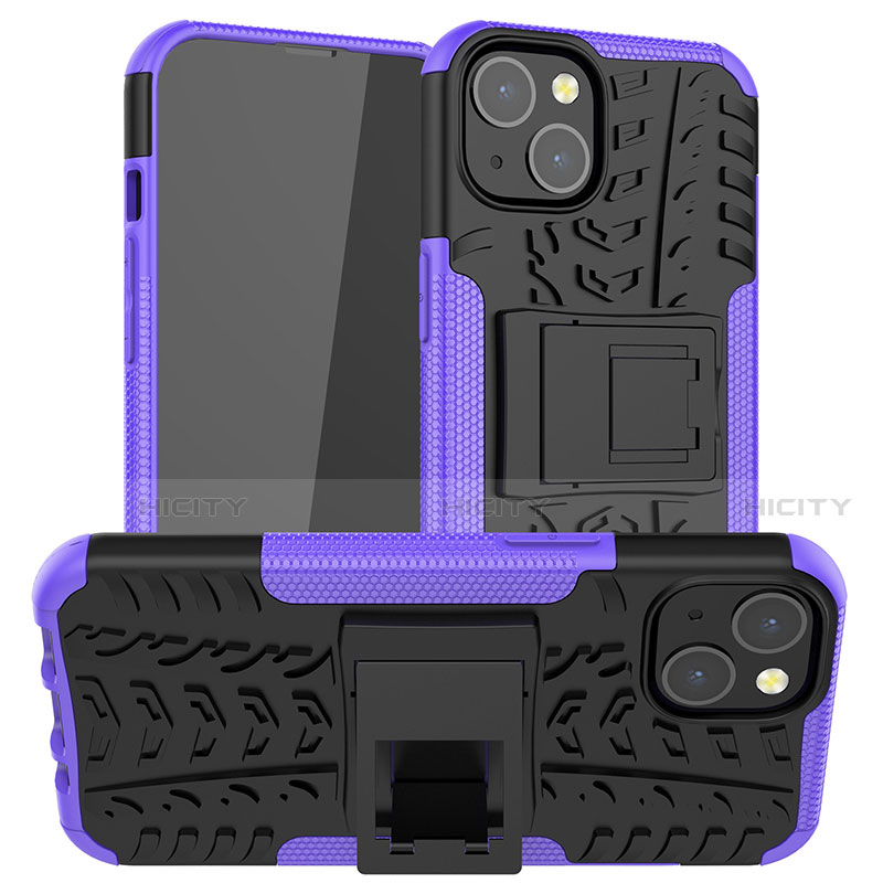 Custodia Silicone e Plastica Opaca Cover con Supporto A07 per Apple iPhone 13 Viola