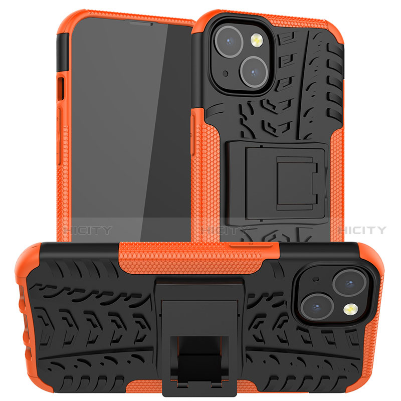 Custodia Silicone e Plastica Opaca Cover con Supporto A07 per Apple iPhone 14 Plus Arancione
