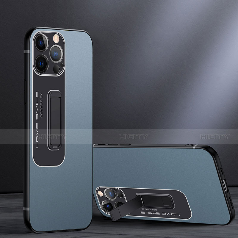 Custodia Silicone e Plastica Opaca Cover con Supporto A08 per Apple iPhone 14 Pro Blu