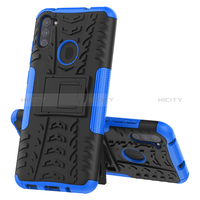 Custodia Silicone e Plastica Opaca Cover con Supporto J01X per Samsung Galaxy A11 Blu