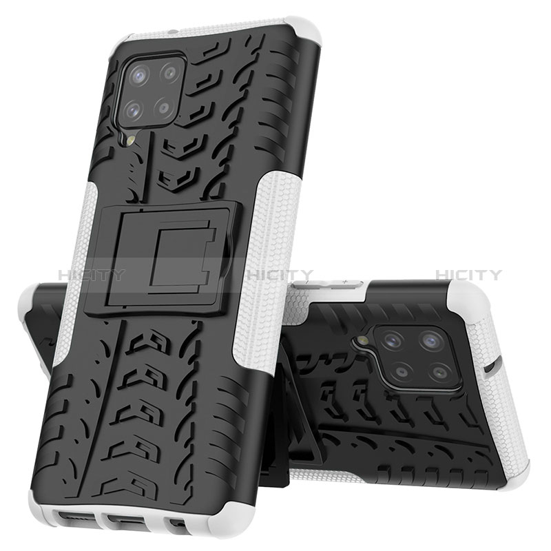Custodia Silicone e Plastica Opaca Cover con Supporto J01X per Samsung Galaxy A42 5G Argento