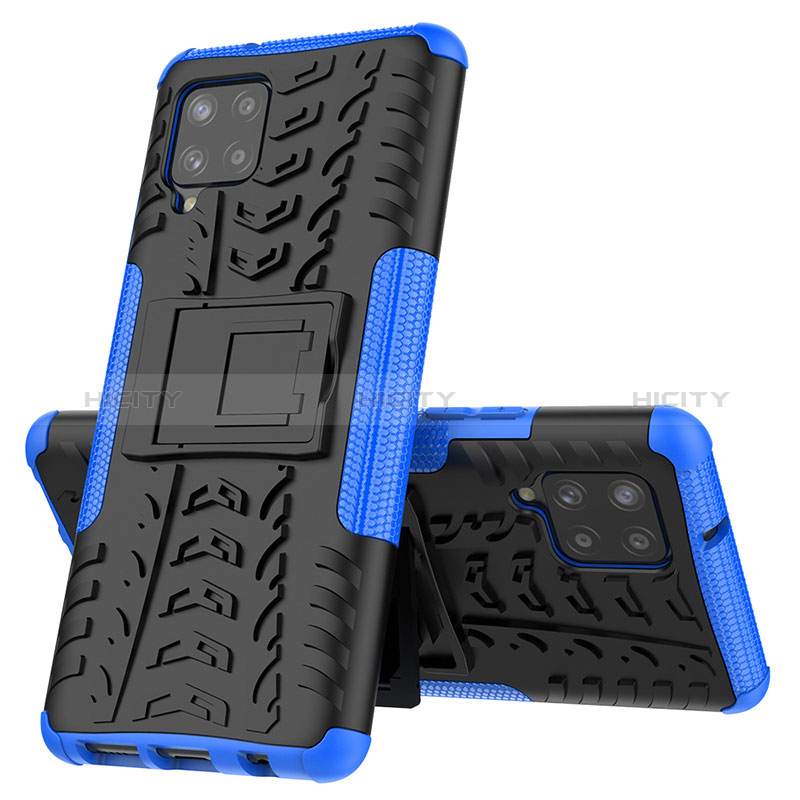 Custodia Silicone e Plastica Opaca Cover con Supporto J01X per Samsung Galaxy A42 5G Blu