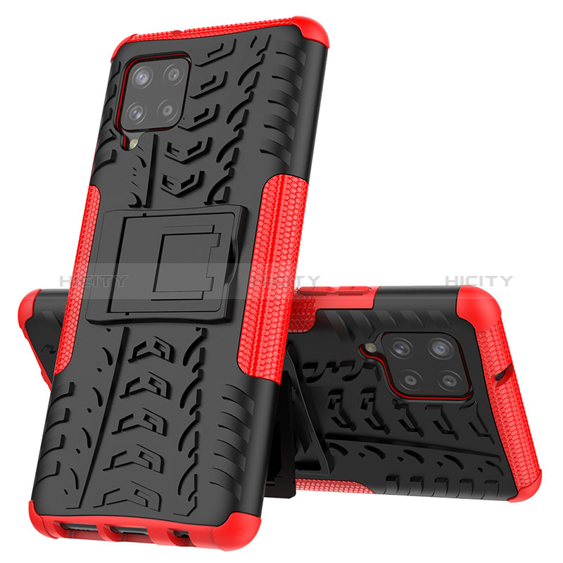 Custodia Silicone e Plastica Opaca Cover con Supporto J01X per Samsung Galaxy A42 5G Rosso