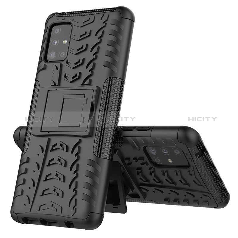 Custodia Silicone e Plastica Opaca Cover con Supporto J01X per Samsung Galaxy A51 5G Nero