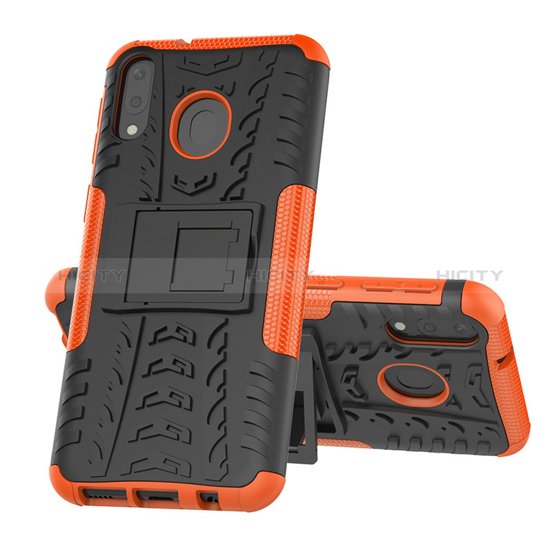 Custodia Silicone e Plastica Opaca Cover con Supporto J01X per Samsung Galaxy M20 Arancione