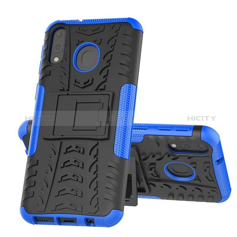 Custodia Silicone e Plastica Opaca Cover con Supporto J01X per Samsung Galaxy M20 Blu