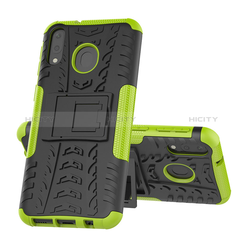 Custodia Silicone e Plastica Opaca Cover con Supporto J01X per Samsung Galaxy M20 Verde