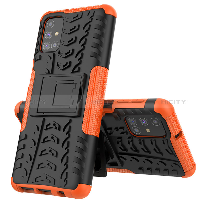 Custodia Silicone e Plastica Opaca Cover con Supporto J01X per Samsung Galaxy M31s Arancione