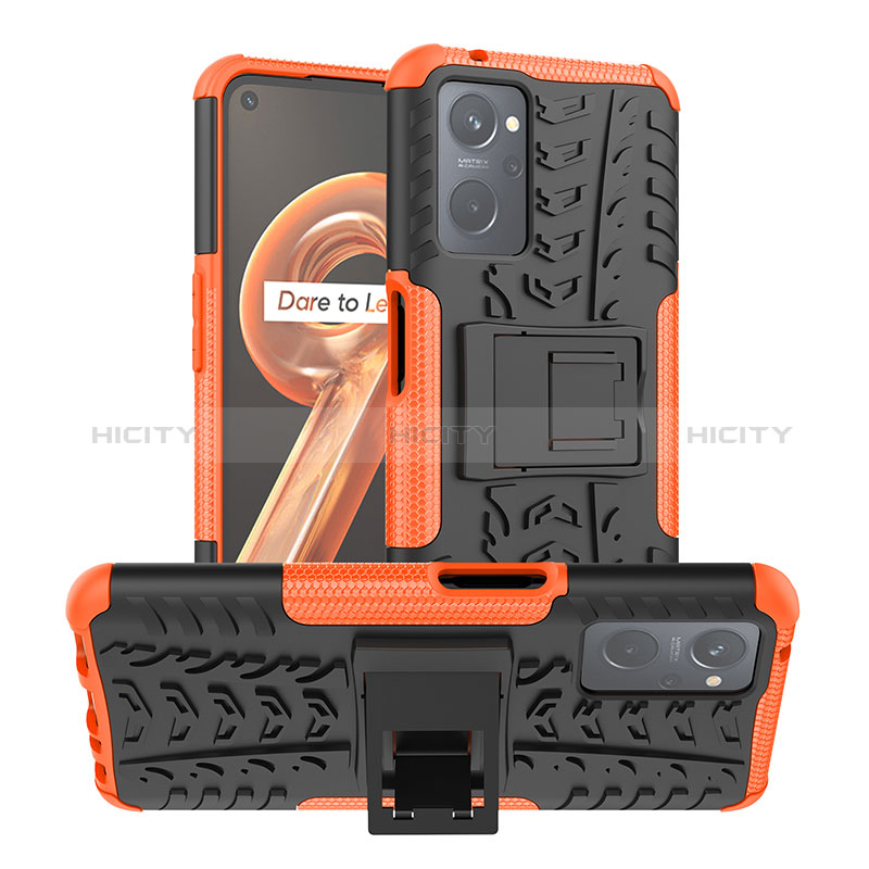 Custodia Silicone e Plastica Opaca Cover con Supporto JX1 per Realme 9i 4G Arancione