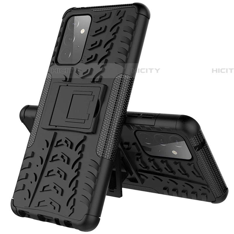 Custodia Silicone e Plastica Opaca Cover con Supporto JX1 per Samsung Galaxy A72 5G Nero