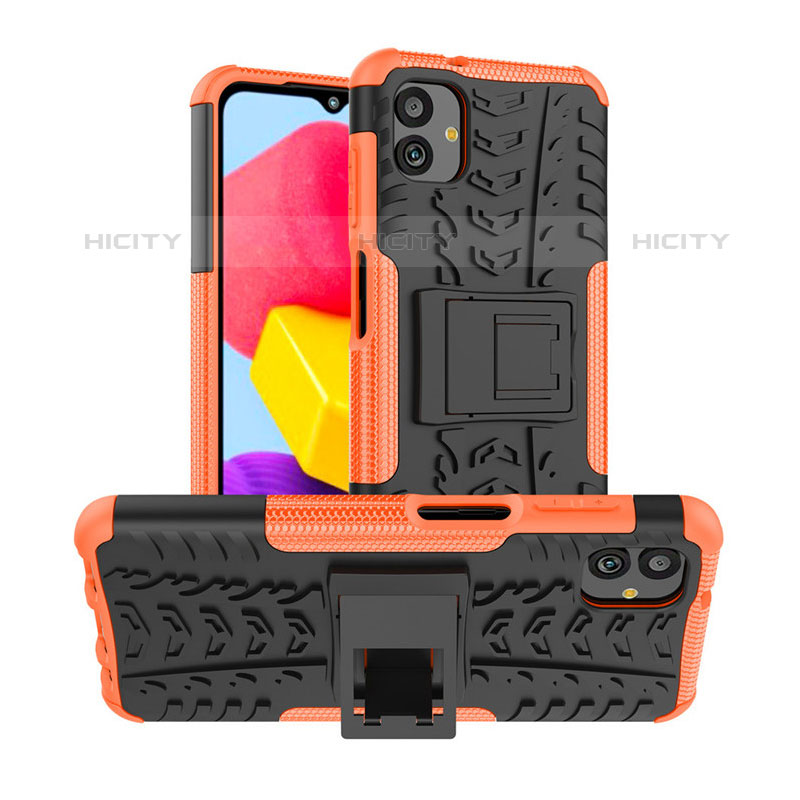 Custodia Silicone e Plastica Opaca Cover con Supporto JX1 per Samsung Galaxy M13 5G Arancione