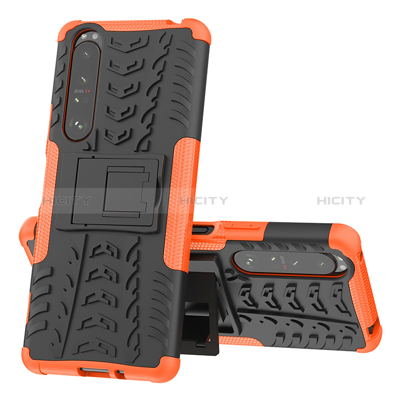 Custodia Silicone e Plastica Opaca Cover con Supporto JX1 per Sony Xperia 1 III Arancione