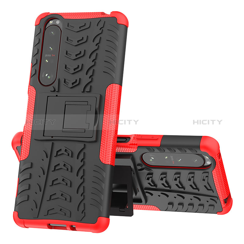 Custodia Silicone e Plastica Opaca Cover con Supporto JX1 per Sony Xperia 1 III Rosso