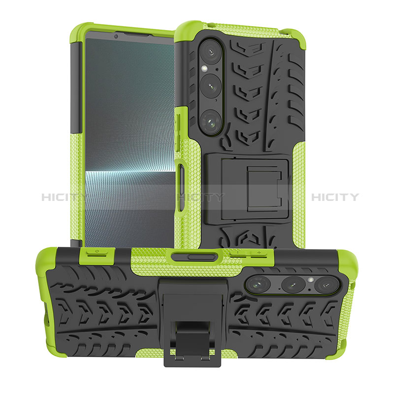 Custodia Silicone e Plastica Opaca Cover con Supporto JX1 per Sony Xperia 1 V Verde