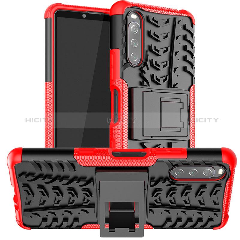 Custodia Silicone e Plastica Opaca Cover con Supporto JX1 per Sony Xperia 10 III Lite Rosso