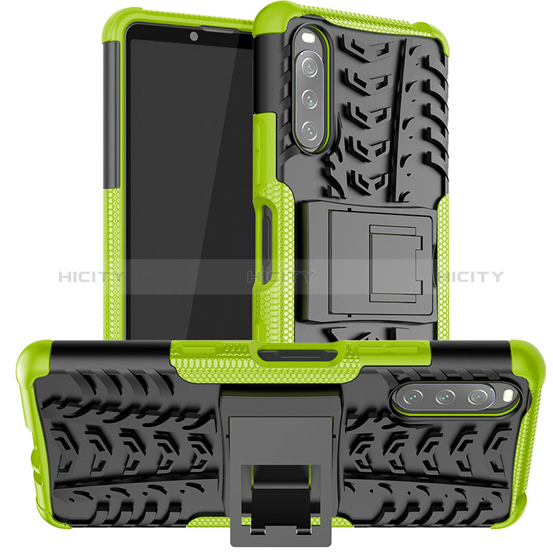Custodia Silicone e Plastica Opaca Cover con Supporto JX1 per Sony Xperia 10 III Lite Verde