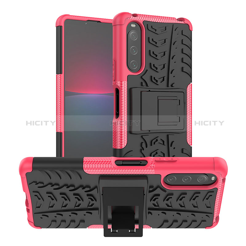 Custodia Silicone e Plastica Opaca Cover con Supporto JX1 per Sony Xperia 10 V Rosa Caldo