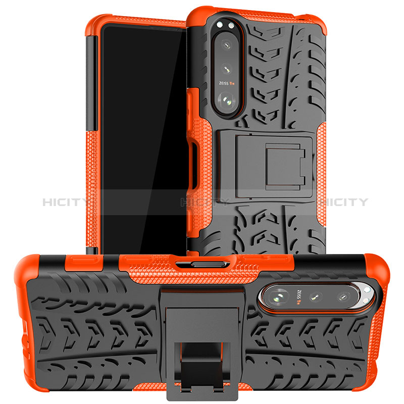 Custodia Silicone e Plastica Opaca Cover con Supporto JX1 per Sony Xperia 5 III Arancione