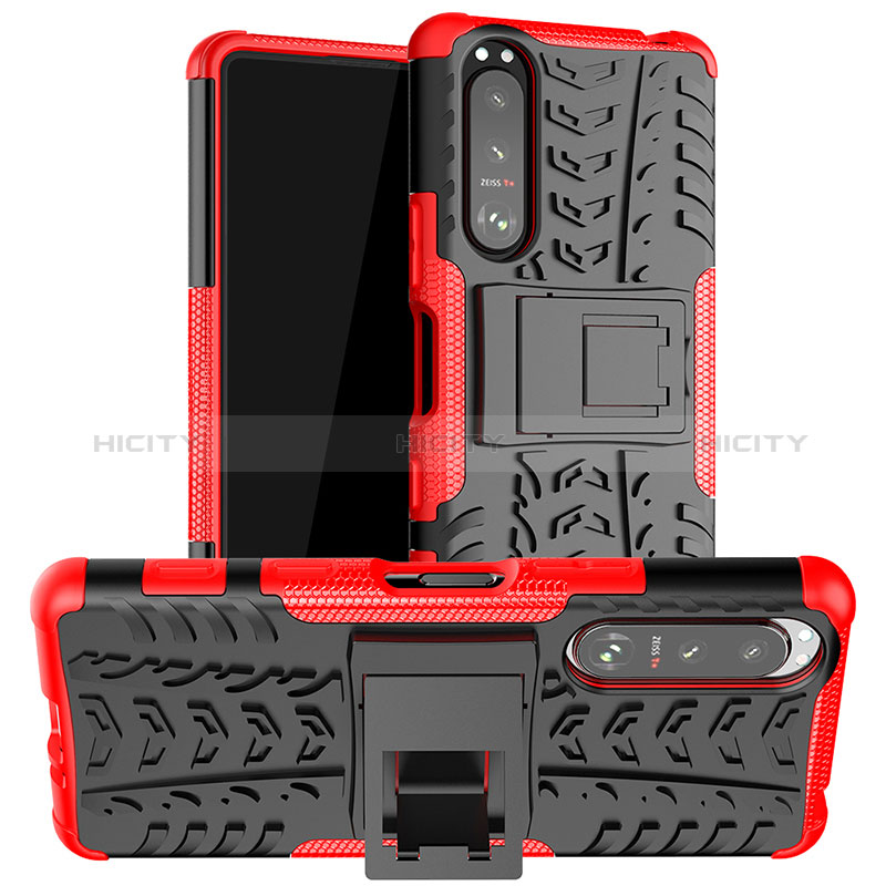 Custodia Silicone e Plastica Opaca Cover con Supporto JX1 per Sony Xperia 5 III Rosso