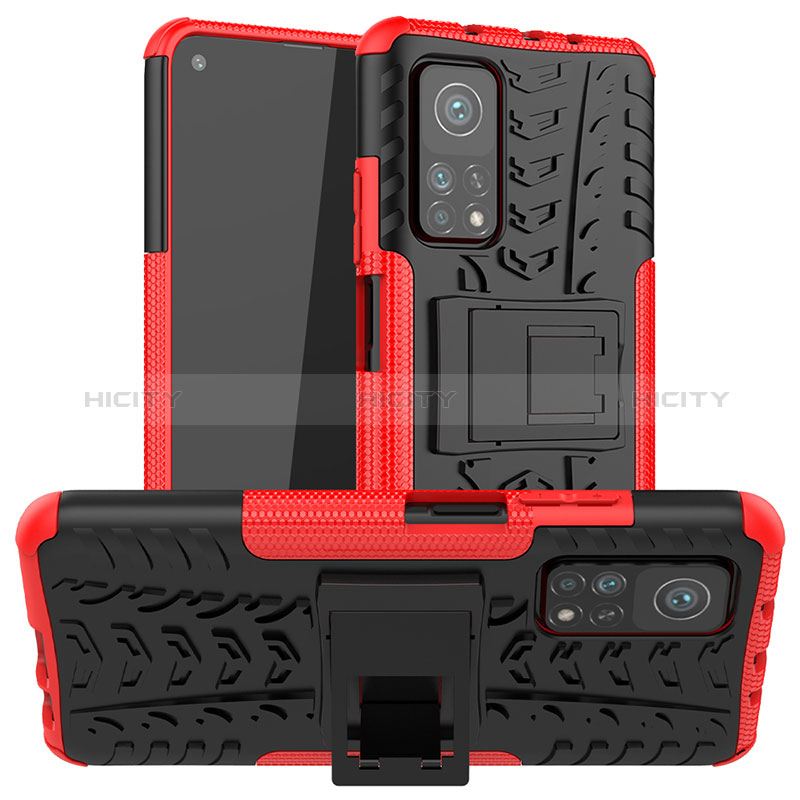 Custodia Silicone e Plastica Opaca Cover con Supporto JX1 per Xiaomi Mi 10T 5G Rosso