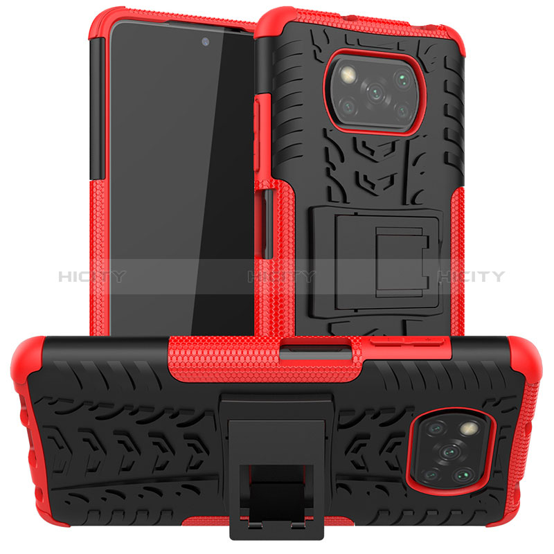 Custodia Silicone e Plastica Opaca Cover con Supporto JX1 per Xiaomi Poco X3 Rosso