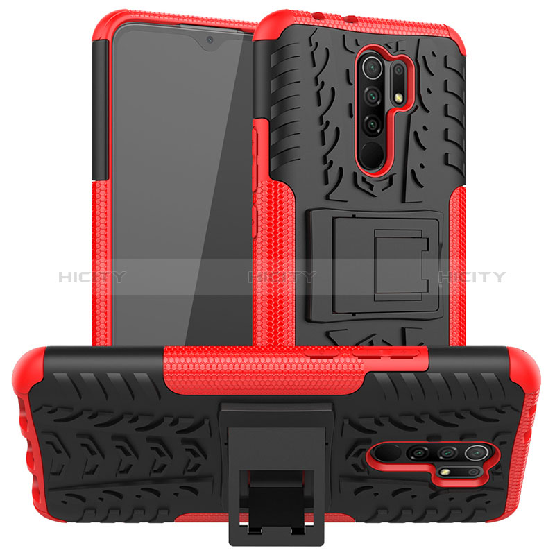 Custodia Silicone e Plastica Opaca Cover con Supporto JX1 per Xiaomi Redmi 9 Prime India Rosso