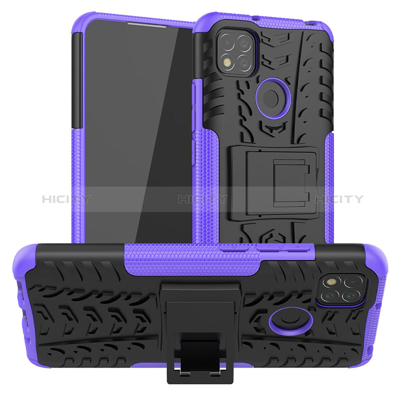 Custodia Silicone e Plastica Opaca Cover con Supporto JX1 per Xiaomi Redmi 9C NFC Viola