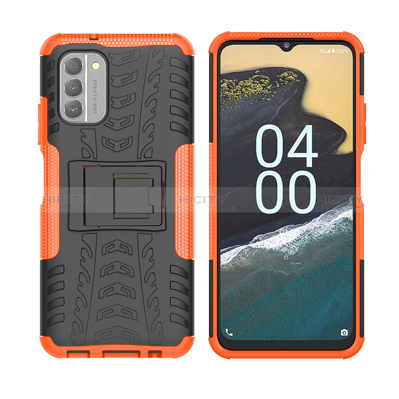 Custodia Silicone e Plastica Opaca Cover con Supporto JX2 per Nokia G400 5G Arancione