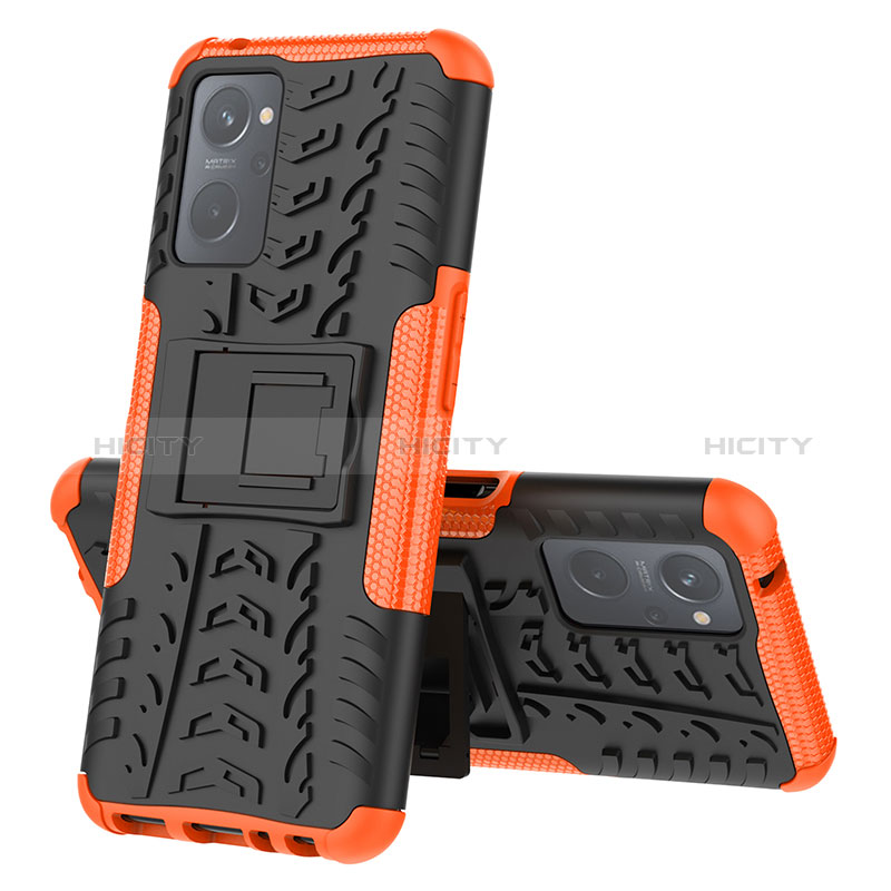Custodia Silicone e Plastica Opaca Cover con Supporto JX2 per Realme 9i 4G Arancione