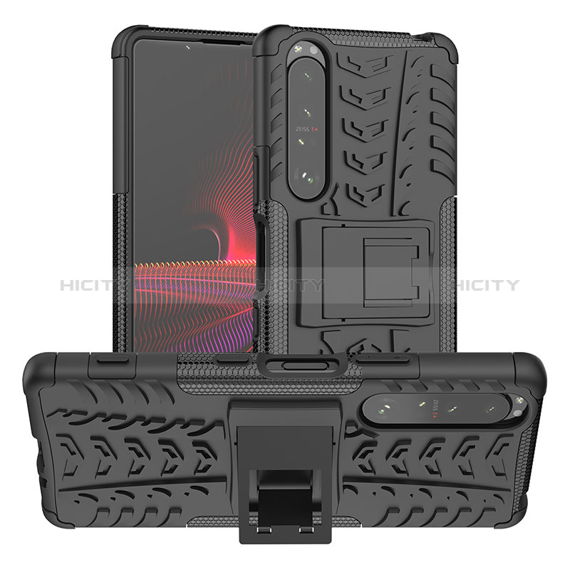 Custodia Silicone e Plastica Opaca Cover con Supporto JX2 per Sony Xperia 1 III Nero