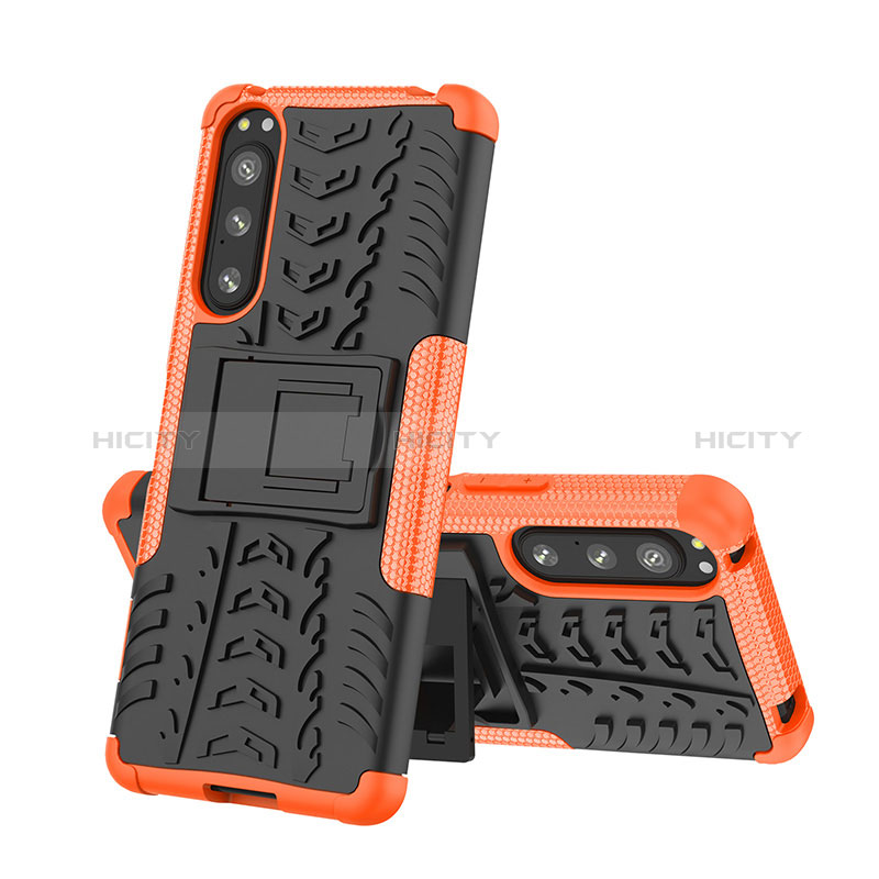 Custodia Silicone e Plastica Opaca Cover con Supporto JX2 per Sony Xperia 5 IV Arancione