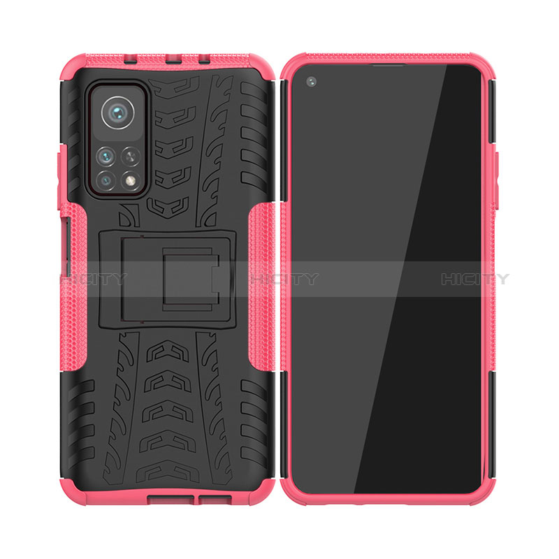 Custodia Silicone e Plastica Opaca Cover con Supporto JX2 per Xiaomi Redmi K30S 5G Rosa Caldo