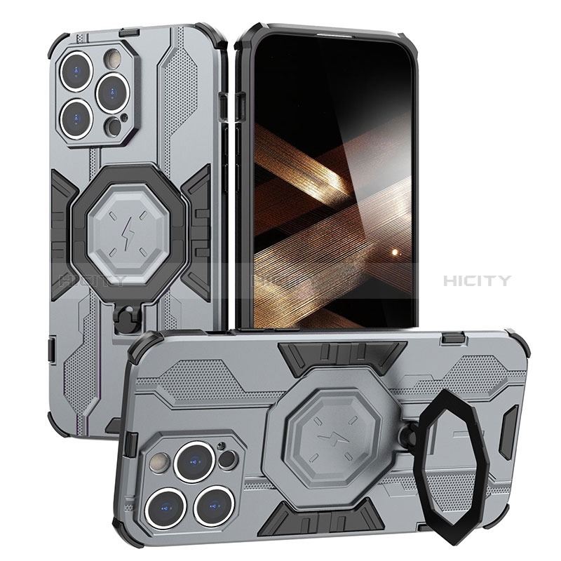 Custodia Silicone e Plastica Opaca Cover con Supporto K01C per Apple iPhone 15 Pro Max