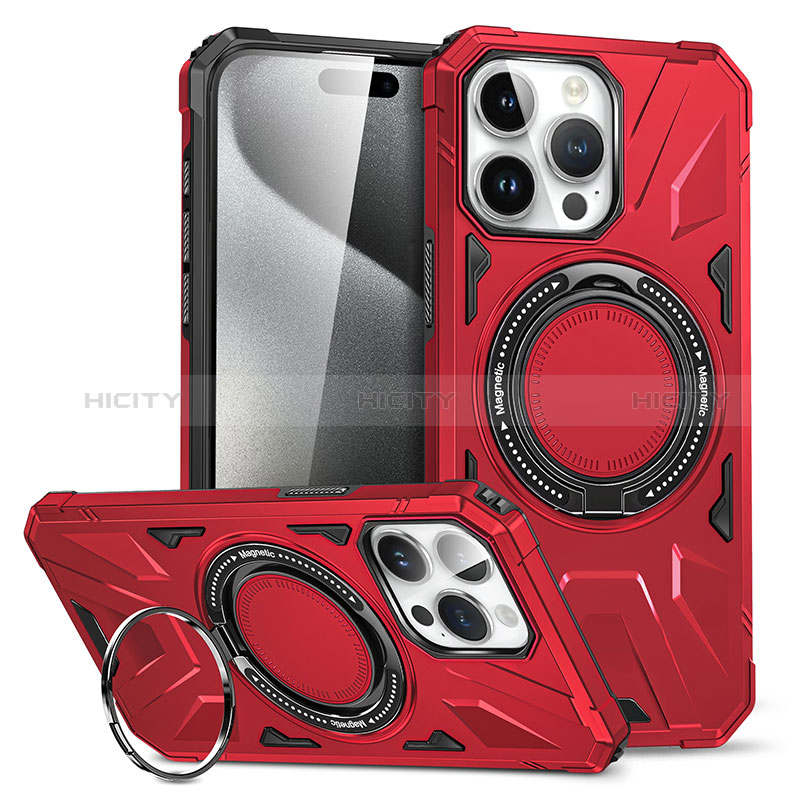 Custodia Silicone e Plastica Opaca Cover con Supporto K02C per Apple iPhone 14 Pro Max Rosso