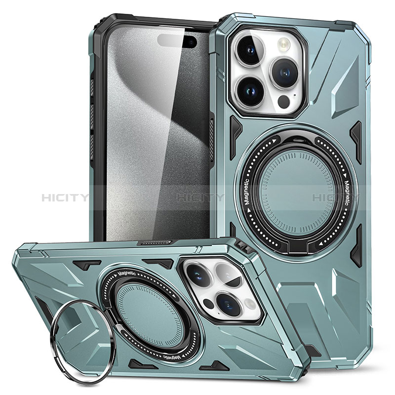 Custodia Silicone e Plastica Opaca Cover con Supporto K02C per Apple iPhone 14 Pro Max Verde Pastello