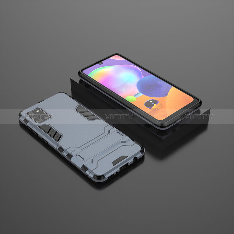 Custodia Silicone e Plastica Opaca Cover con Supporto KC1 per Samsung Galaxy A31 Blu